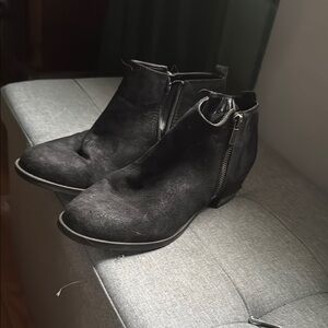 Matte Black Ankle Boots with Silver Accent